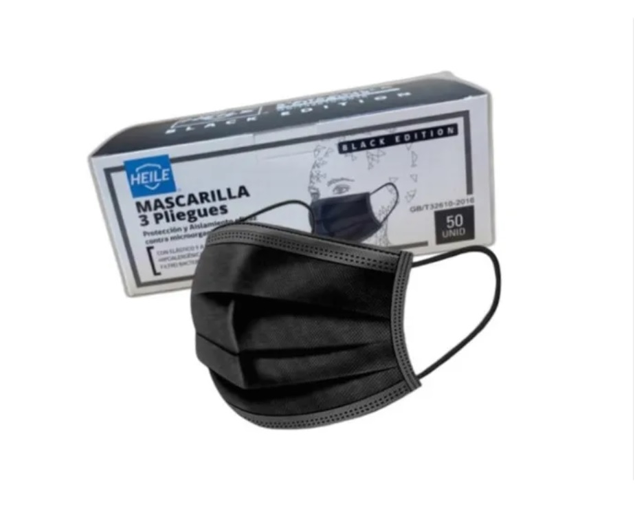 Mascarilla desechable 3 pliegues Negra x 50 unidades GB HEILE - Easy Dental