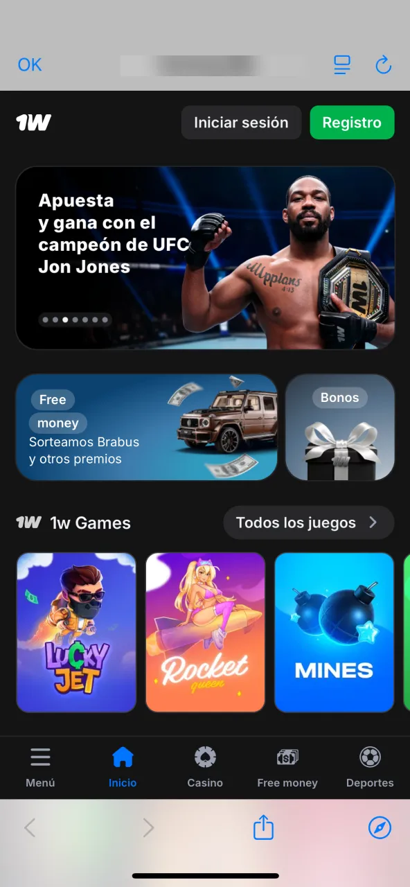 En iOS entra a 1win usando el navegador Safari.