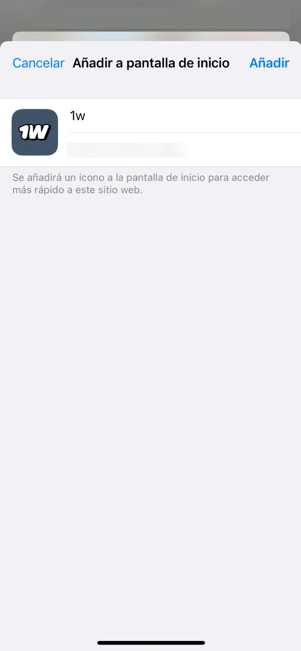 Confirma el nombre y finaliza el acceso directo de 1win.