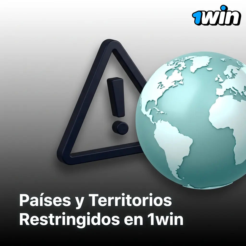 Mapa mundial con países y territorios restringidos en 1win destacados, incluyendo EE.UU., Reino Unido y Europa.